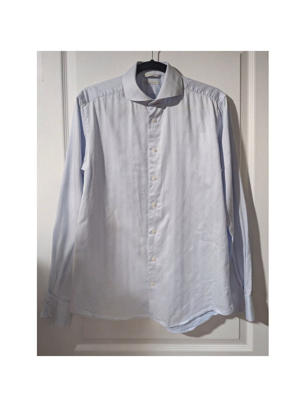 Suitsupply | Men’s Dress Shirt 15.75 Long /40 Blue Herringbone Two Ply Cotton